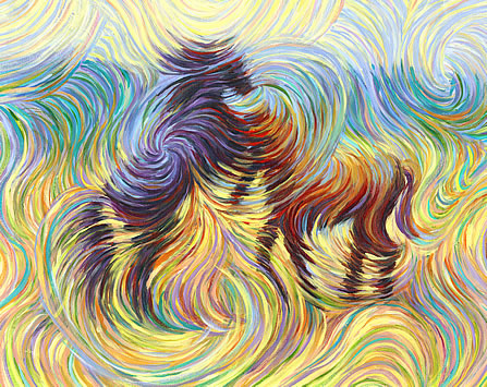 Stallions horse painting by artist Julia Watkins captures the spiritual side of wild horses, plus additiional horse art and horse art prints.